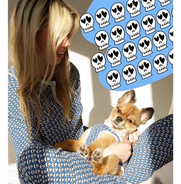 NWT ROLLER RABBIT X BLOOMIES BLUE SKULL DOODLE Pima Cotton LS Pajamas Size S,L,X - Picture 2 of 6